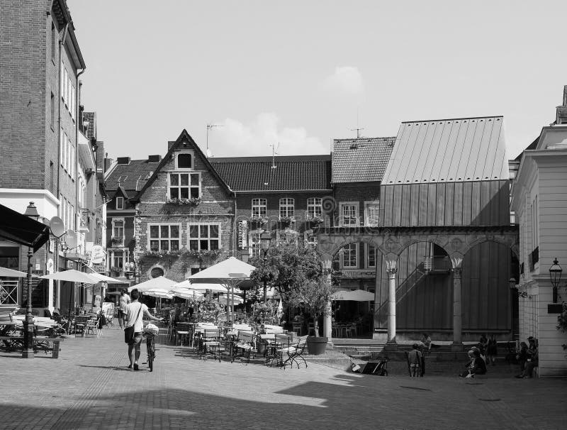 People in Aachen City Centre, Black and White Editorial Stock Image