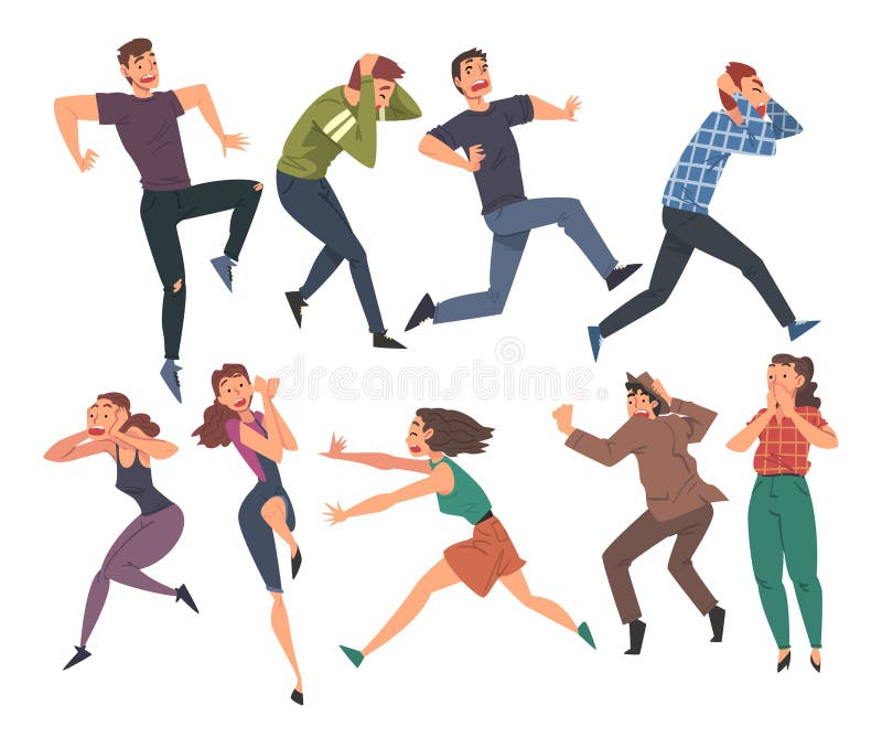 people running in fear clipart