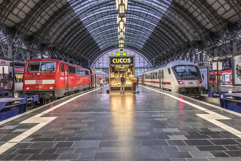 People arrive and depart at Frankfurt train station