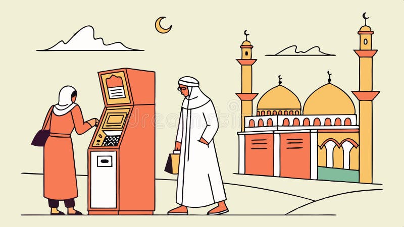People at ATM machine, modern banking and financial transaction scene vector design Generative AI stock illustration