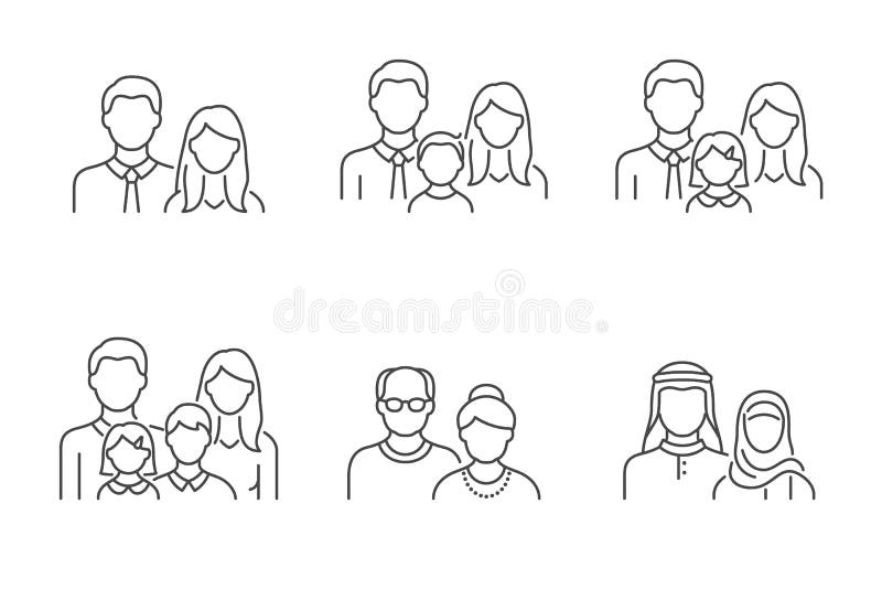 People avatar flat icons. Vector illustration included icon as man, female head, muslim, senior, familes and couples