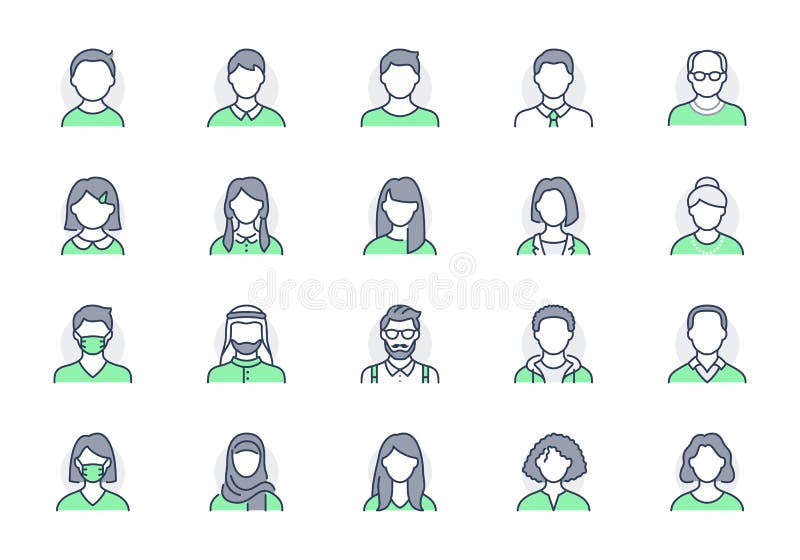 People avatar line icons. Vector illustration included icon as man, female, muslim, senior, adult and young human