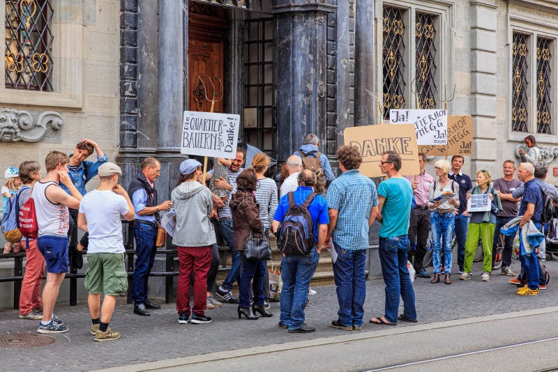 People With Banners At The Entrance To The Zurich Town Hall Editorial Photo - Image of hall ...