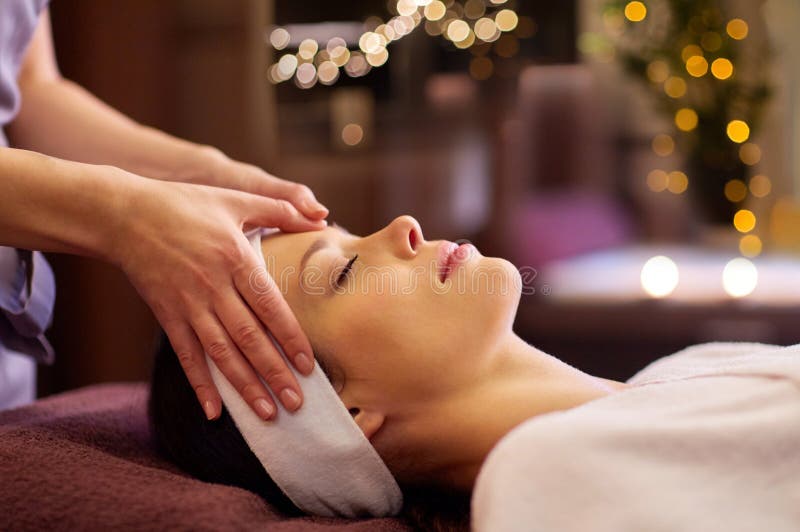 Woman Having Face And Head Massage At Spa Stock Image Image Of