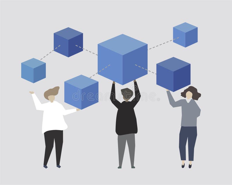 People with blue building blocks illustration