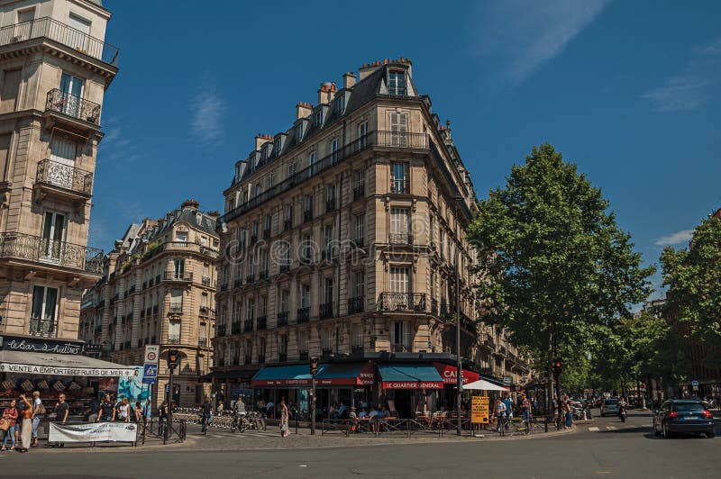 People, Building and Blue Sky on Street in Paris City Center. Editorial ...