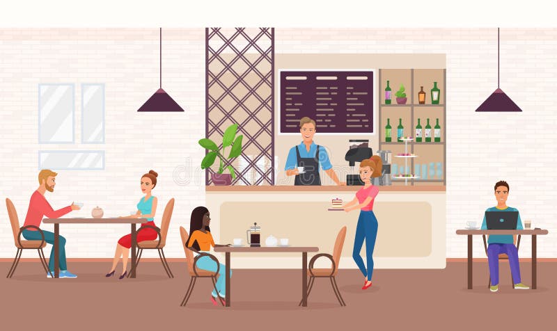 People in Cafe Restaurant Flat Vector Illustration Stock Vector - Illustration of eating, breakfast: 152223147