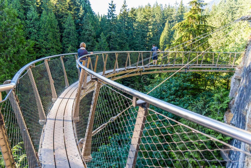 People Walking Across Capilano Suspension Bridge Editorial Photo Image of tourism, landscape