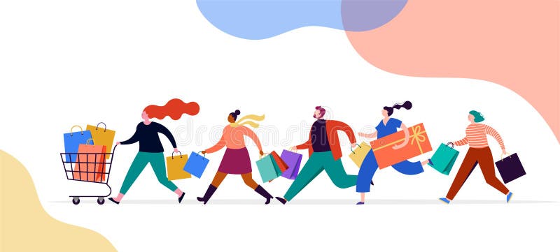 People Carrying Shopping Bags Collection. Happy Men and Women Taking Part  in Seasonal Sale at Store, Shop, Mall and Stock Vector - Illustration of  crowd, discount: 200930432