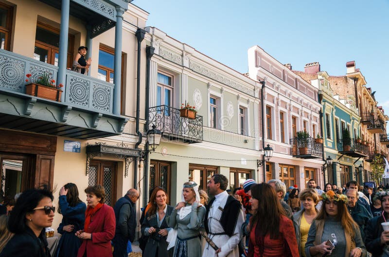 People celebrate Tbilisoba on pedestrian street of Tbilisi, Georgia