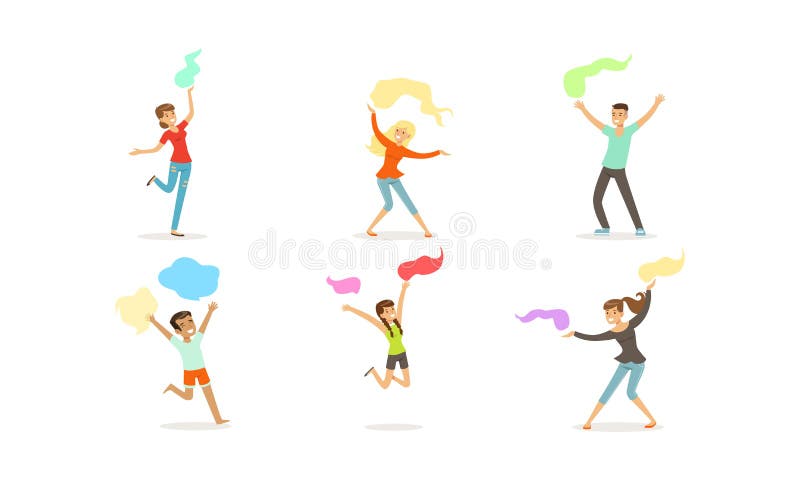 People Celebrating Festival of Color Holi Vector Set vector illustration