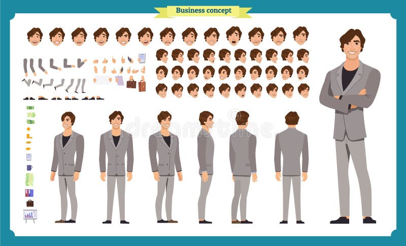 People character business set. Front, side, back view animated character.Businessman character creation set vector illustration People character business set. Front, side, back view animated character.Businessman character creation set vector illustration