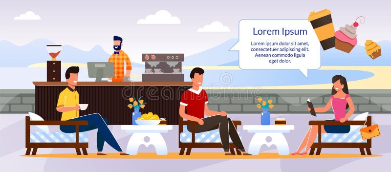 People Characters Rest at Outdoors Cafe Cartoon Stock Vector - Illustration  of band, maker: 156652947