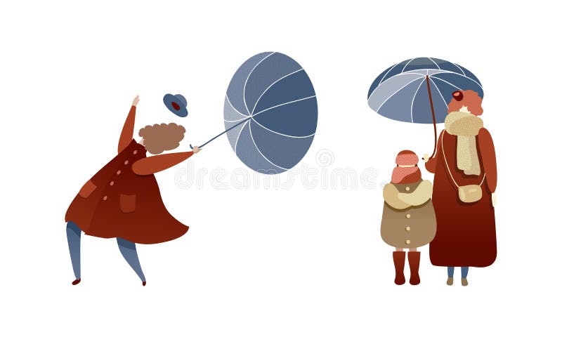 Windy Weather People Try Holding Graphic by sevvectors · Creative