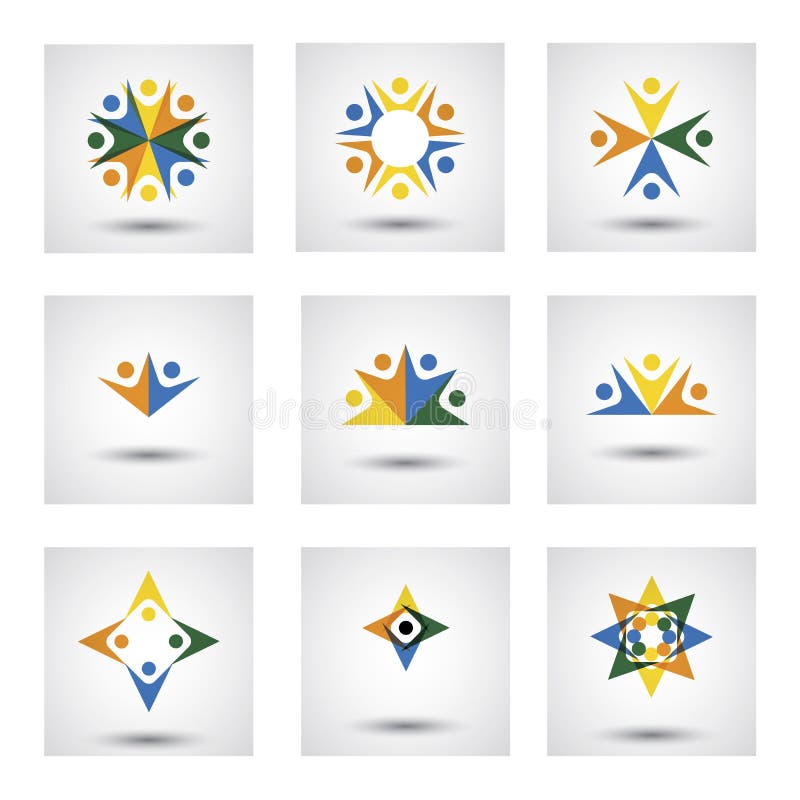 people in circle, community or team of kids, employees vector icons