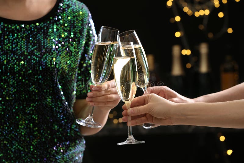 People Clinking Glasses Of Champagne On Blurred Background Stock Image Image Of Festive