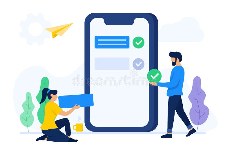 People collaborate to make mobile application stock illustration People collaborate to make mobile application stock illustration