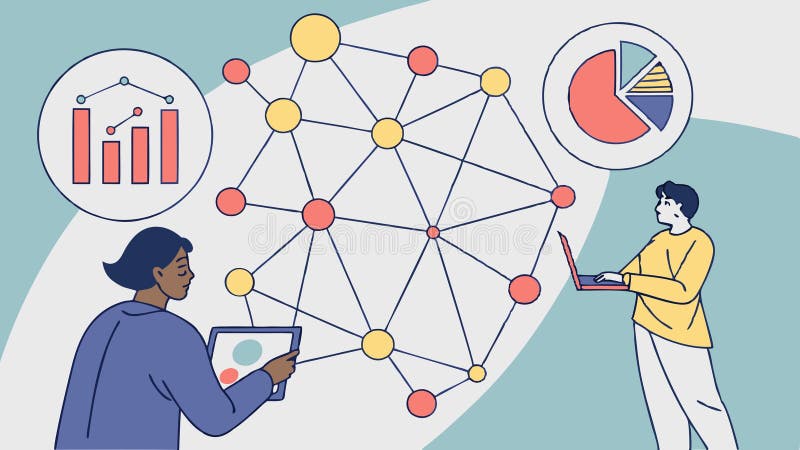 People Collaborating on Data Network Analysis, Business Insights, vector design Generative AI royalty free illustration