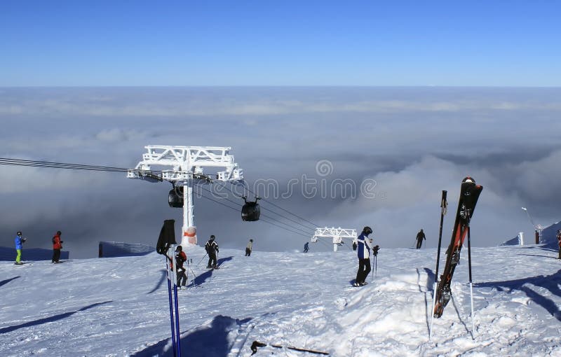 People Come Down from the Mountain Stock Photo - Image of skier, snowy