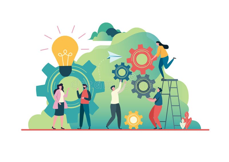 People create idea to success. business concept. Teamwork concept. Team building. Team metaphor, Together. Flat vector stock illustration