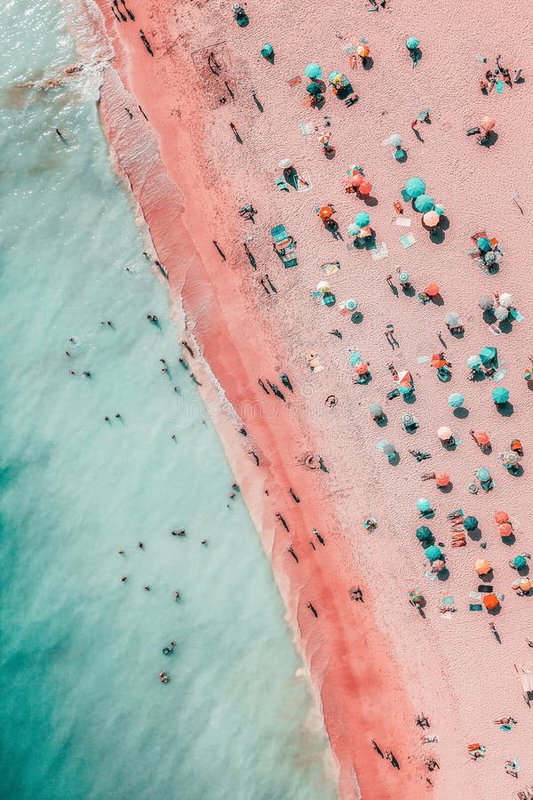 People Crowd On Beach, Aerial View