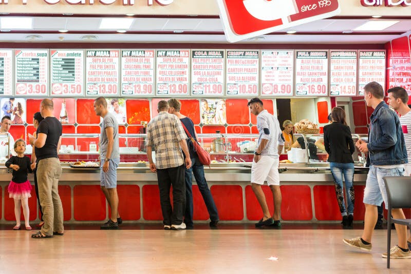People Crowd Eating Fast Food Editorial Stock Photo - Image of center