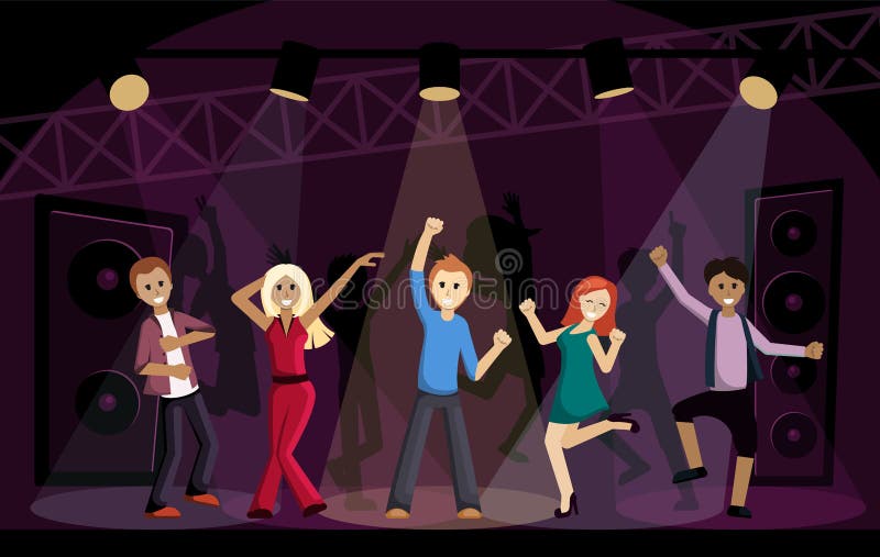 People Dancing in Disco Illustration. Cheerful Young Characters ...