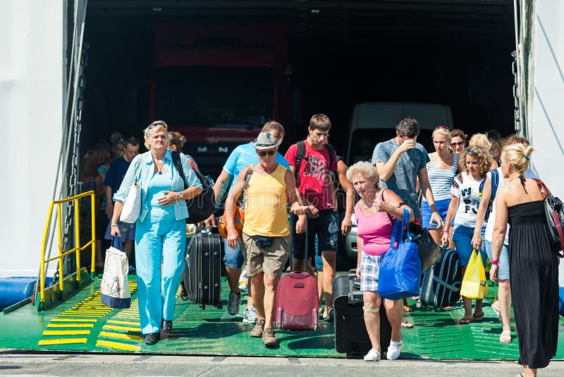 People descend from ferry