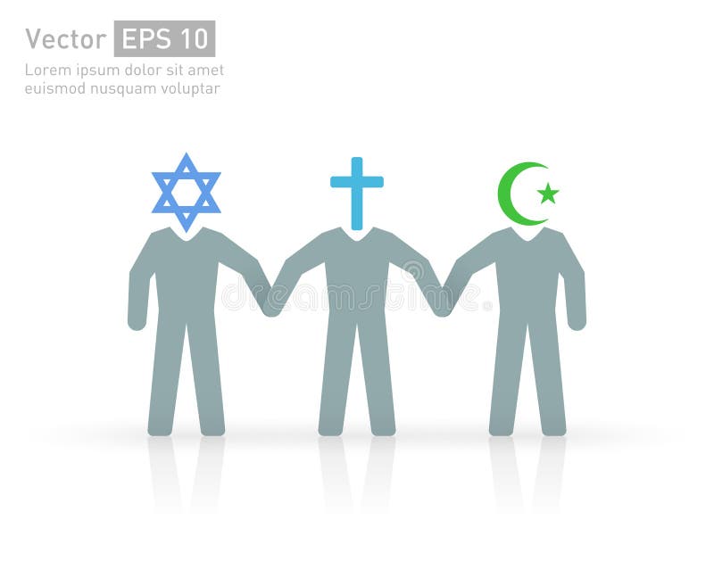 People of different religions. Islam Muslim, Christianity Christian and Judaism Jewish