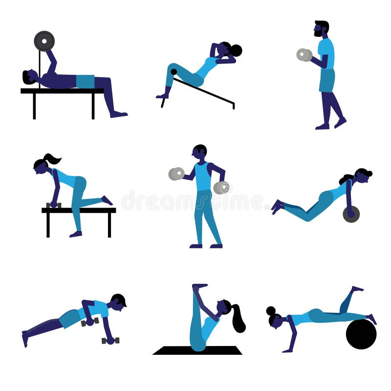 People doing different physical exercises-GYM stock illustration