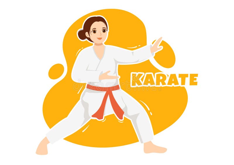 People Doing Some Basic Karate Martial Arts Moves, Fighting Pose and Wearing Kimono in Hand Drawn Templates Illustration vector illustration