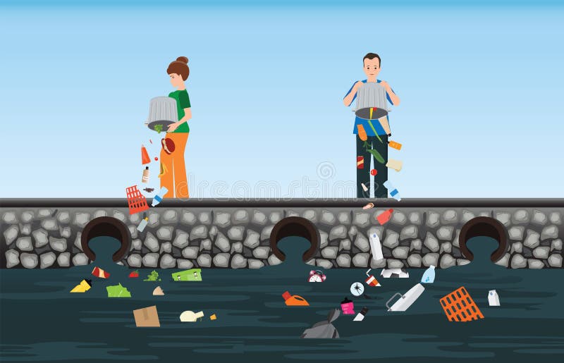 throwing garbage in the river drawing