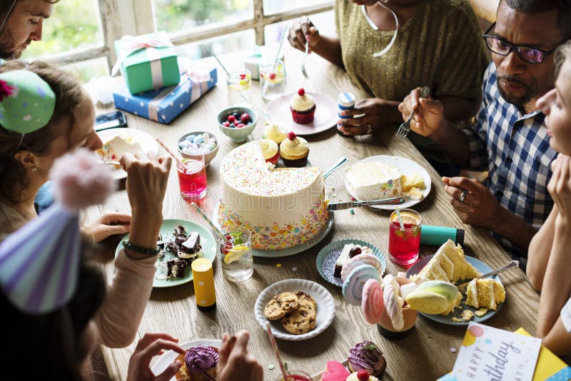 People Eating Cake on Birthday Party Celebration Stock Photo Image of