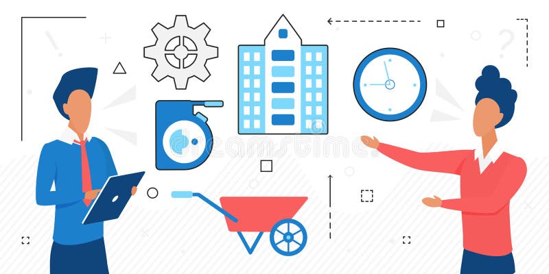 People engineer working on building construction on time abstract concept with builders royalty free illustration