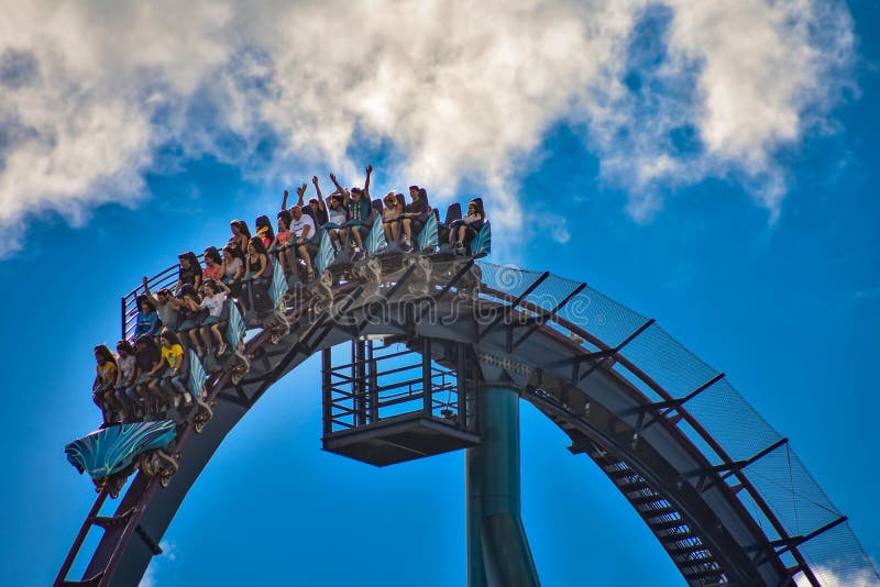 People Enjoying Amazing Rollercoaster Ride at Seaworld in International ...