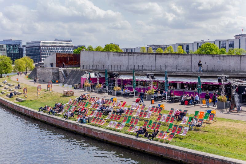 People enjoying at open bar stock photo