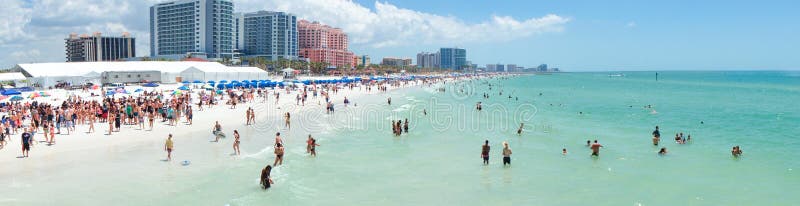 People Enjoying Water And Beach And Skyline In Clearwater Beach Florida