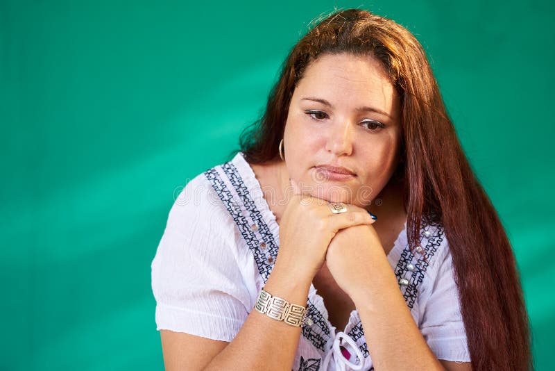 People Expressions Sad Worried Depressed Overweight Latina Woman