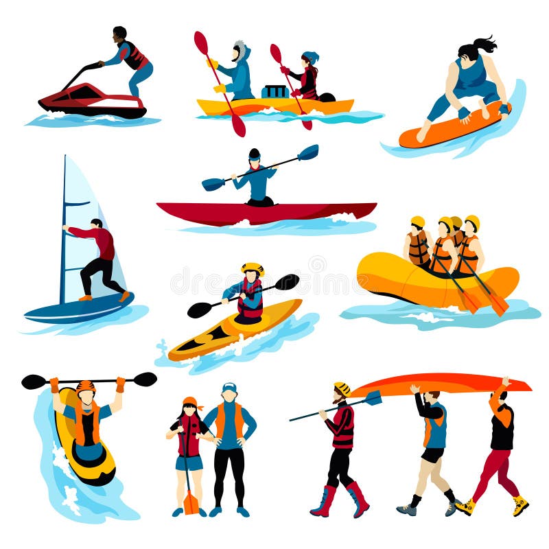 People In Extreme Water Sports Color Icons.