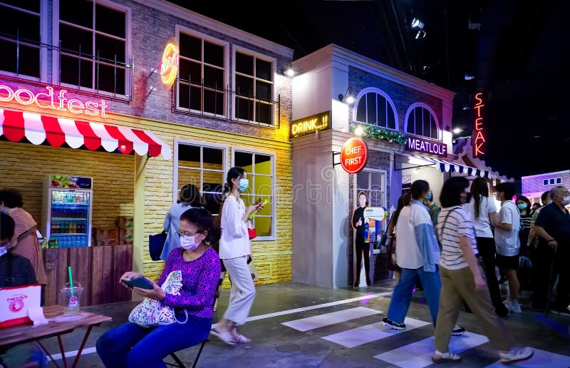 People in food street festival at Queen Sirikit National Convention Center at Ratchadaphisek road, Khlong Toei District Bangkok Thailand, October 1, 2022