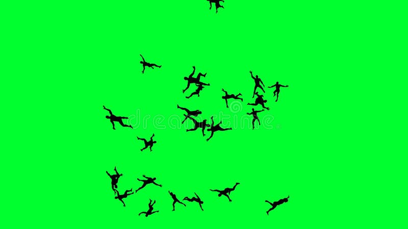 People free falling on a green screen