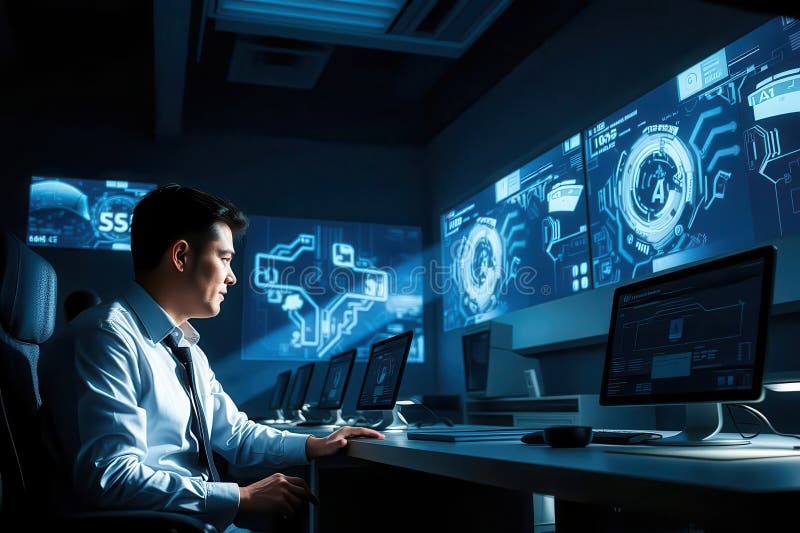 People in a futuristic office. vector illustration.