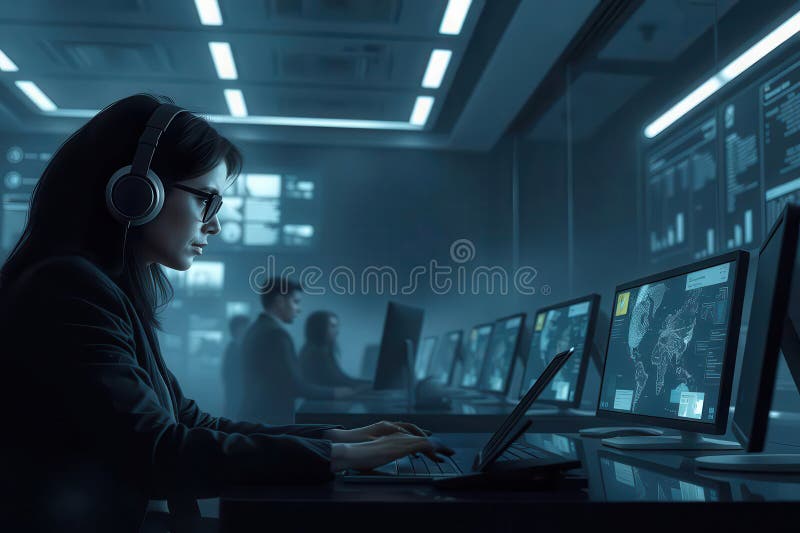 People in a futuristic office. vector illustration.
