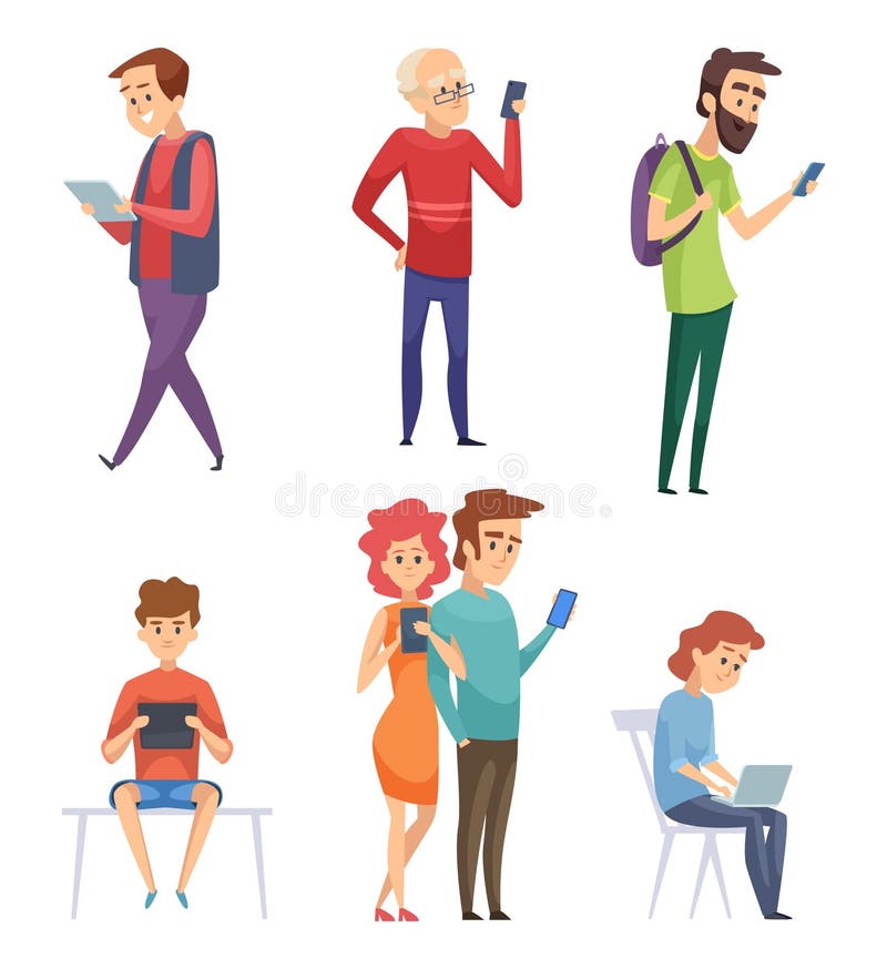 People with gadgets. Male female kids student lifestyle smartphones tablets laptop mobile phone chatting smart pad royalty free illustration People with gadgets. Male female kids student lifestyle smartphones tablets laptop mobile phone chatting smart pad royalty free illustration