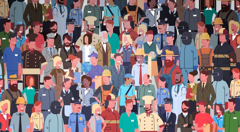 People Group Different Occupation Set, Employees Mix Race Workers Banner stock illustration People Group Different Occupation Set, Employees Mix Race Workers Banner stock illustration