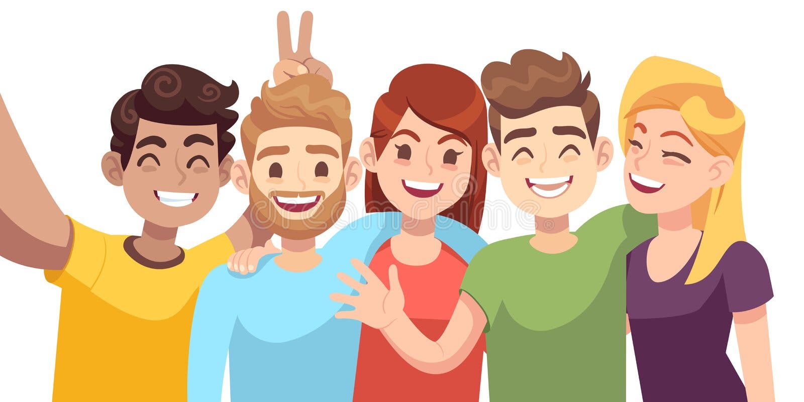 Group Selfie on Smartphone. Young Happy People Take Selfie ...