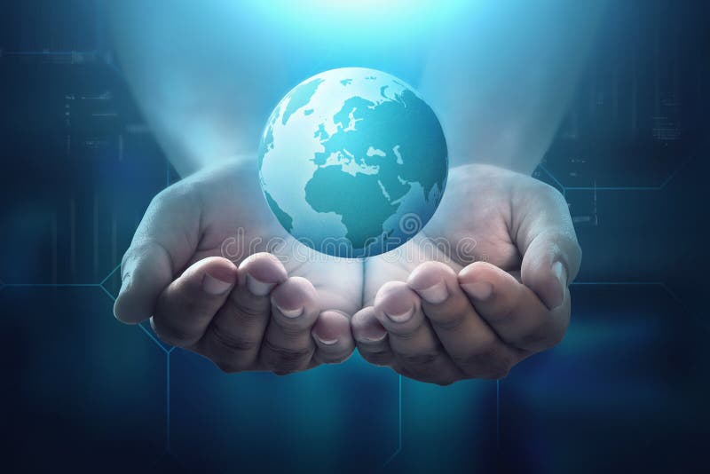 People hand holding floating earth royalty free stock image