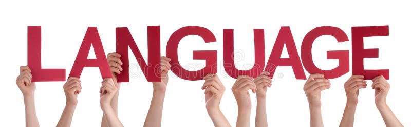 People Hands Holding Red Straight Word Language Stock Image - Image of