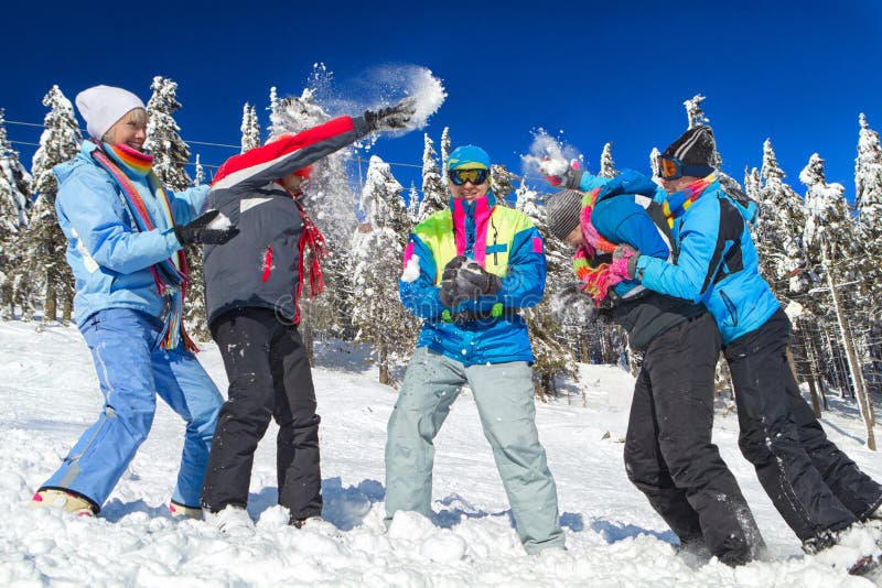 People having snowball fight