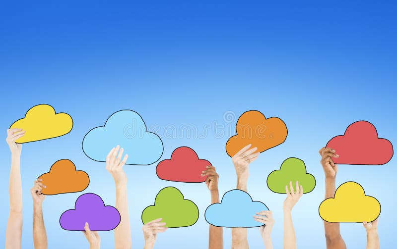 People Holding Colorful Cloud Symbols royalty free illustration